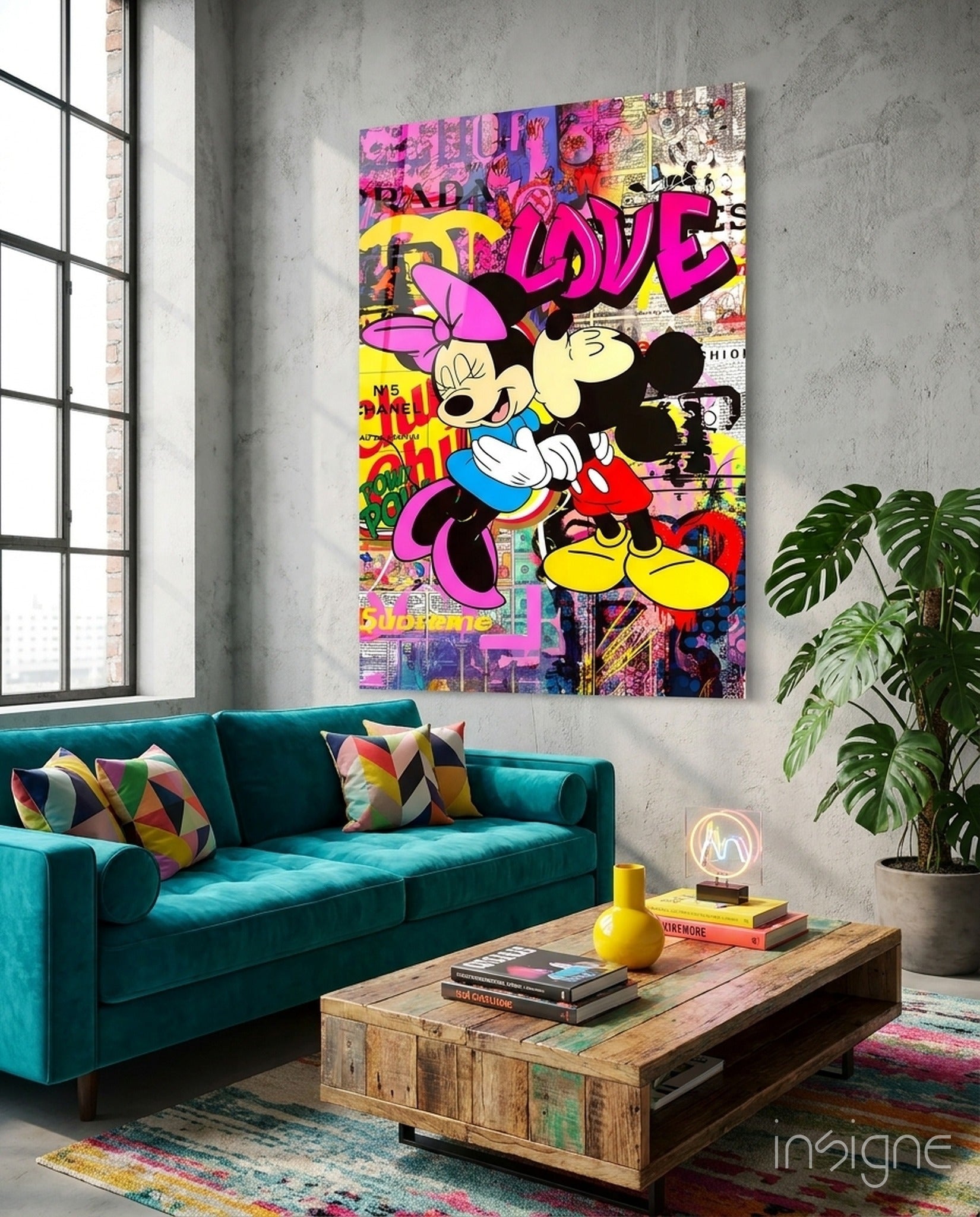 Mickey and Minnie: The Color of Love Glass Wall Art || Designer Collection