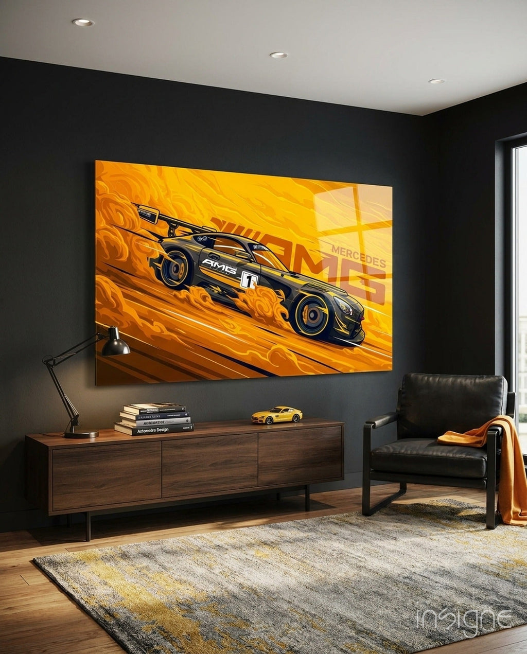 AMG's Fire Yellow Speed Glass Wall Art || Designer Collection