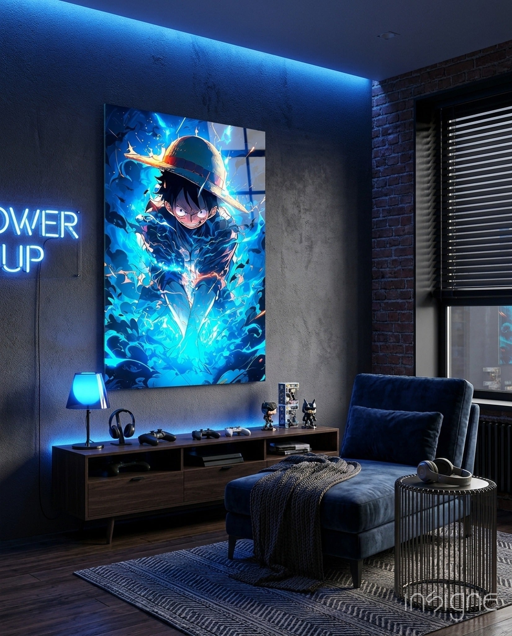 Luffy Blue Lightning Glass Wall Art || Designer Collection