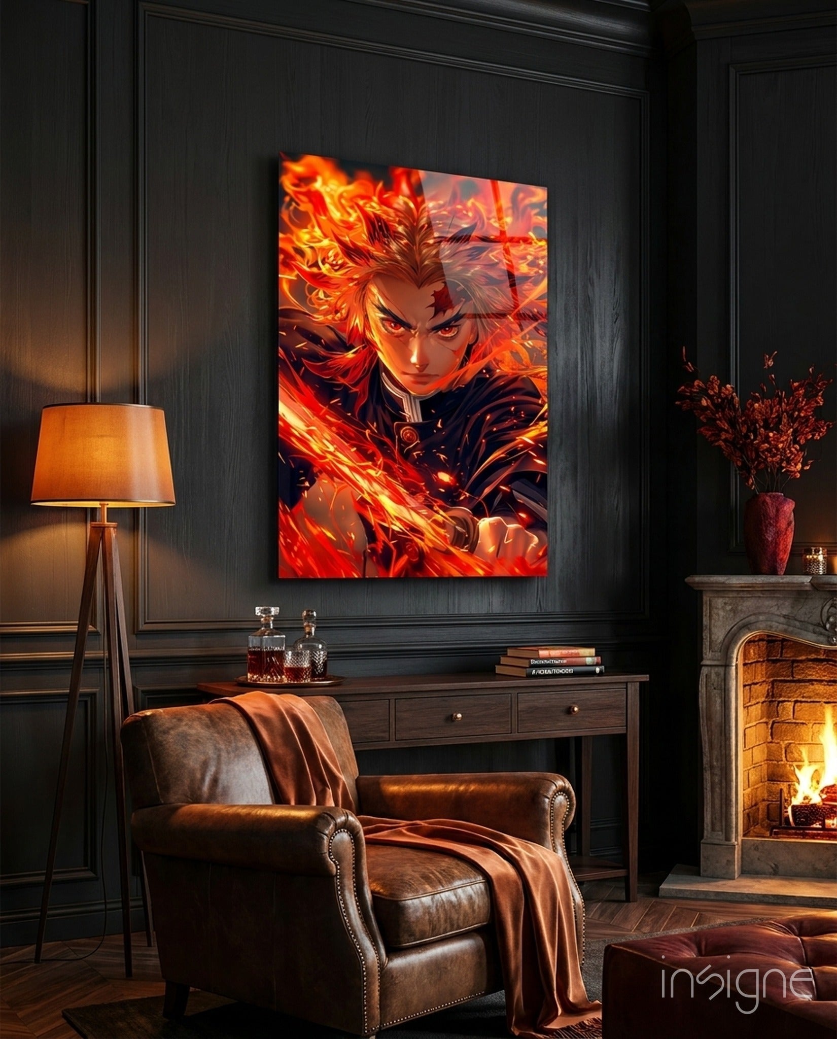 Flame Hashira Kyojuro Rengoku Glass Wall Art || Designer Collection