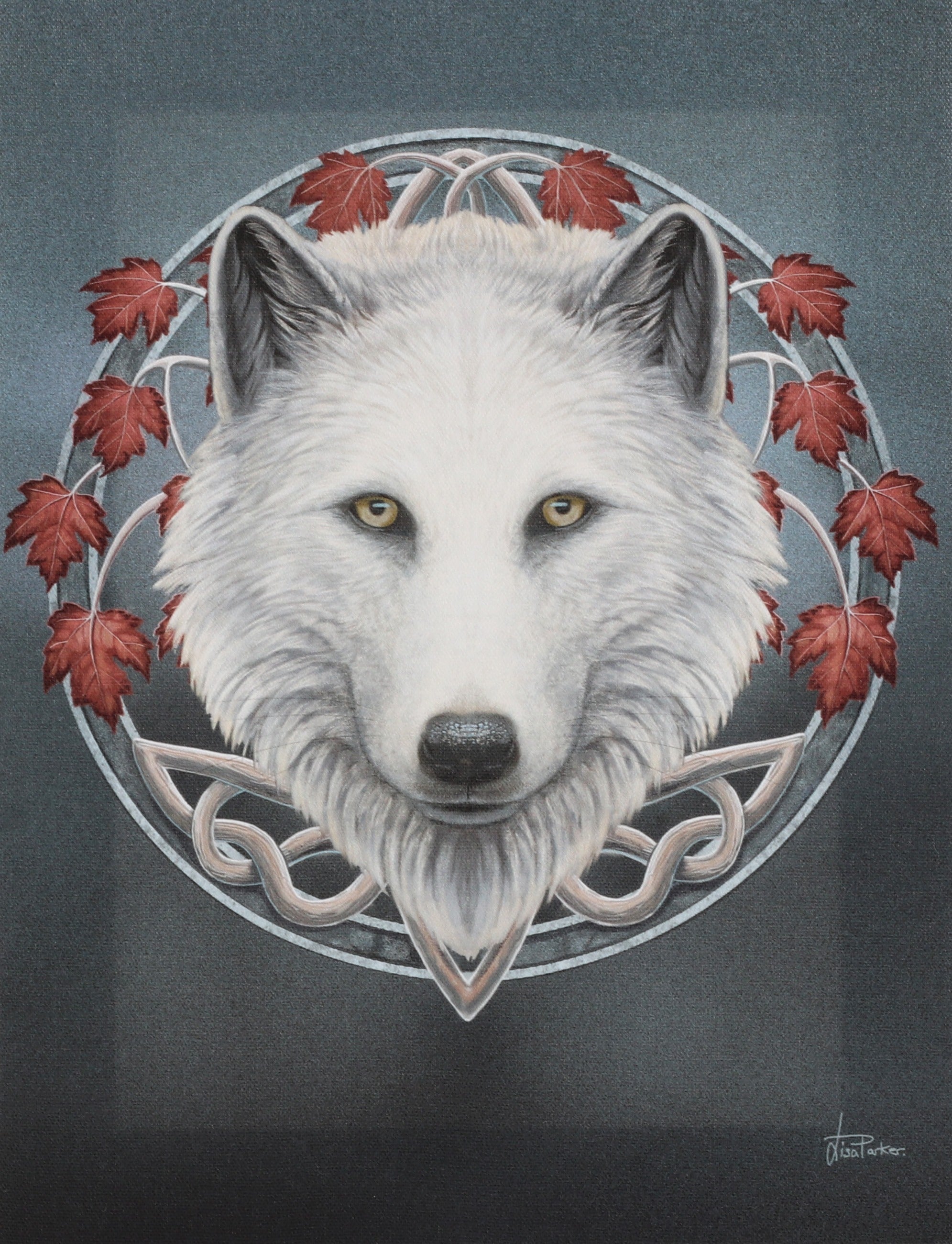 Guardian of the Fall White Wolf Canvas Art Print by Lisa Parker