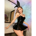 Black Patent Leather Sexy Corset Dress Bunny Costume