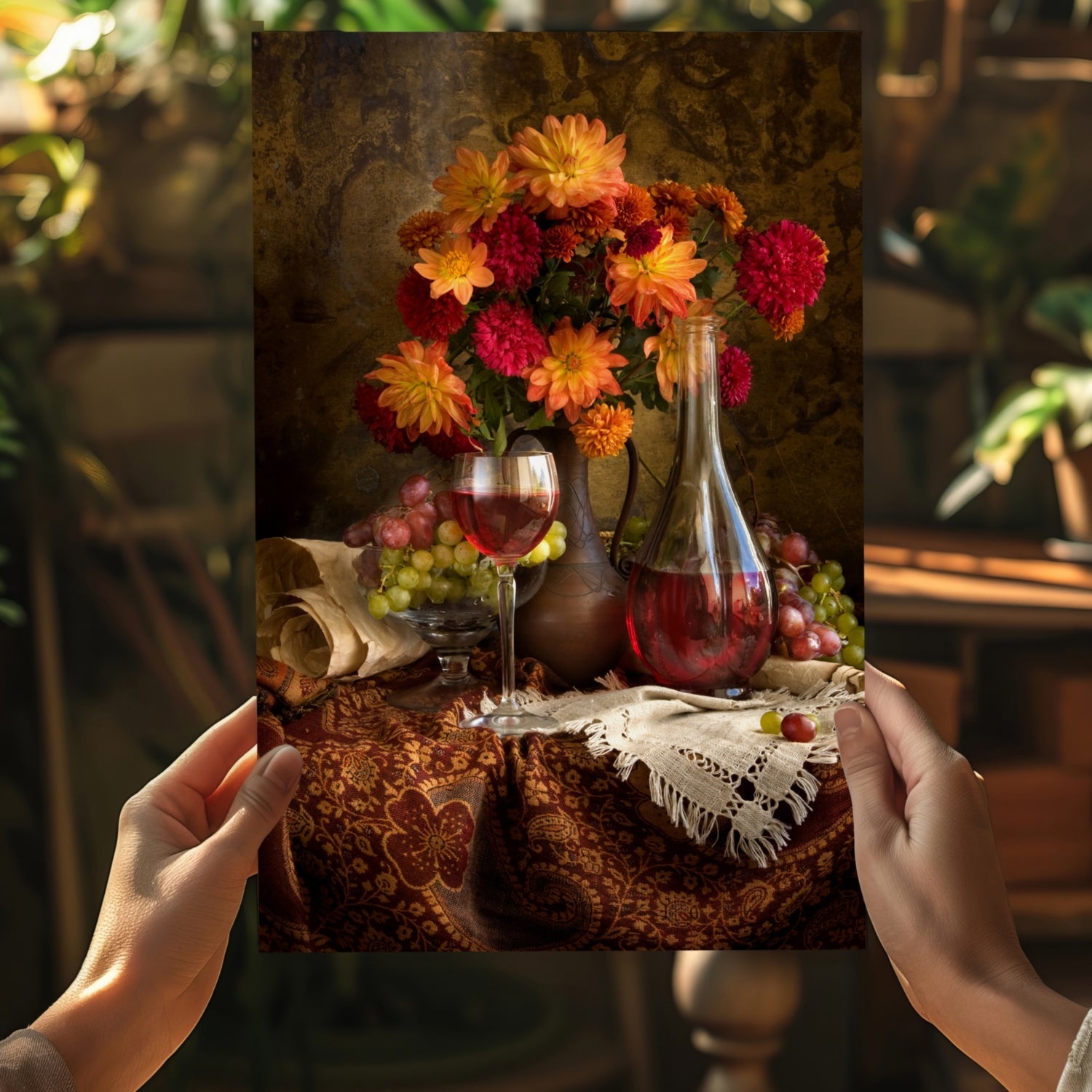 Wine and Flowers Aluminum Print