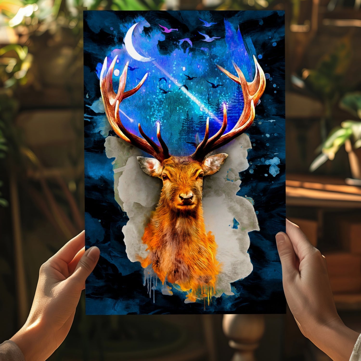 Deer at Night Aluminum Print
