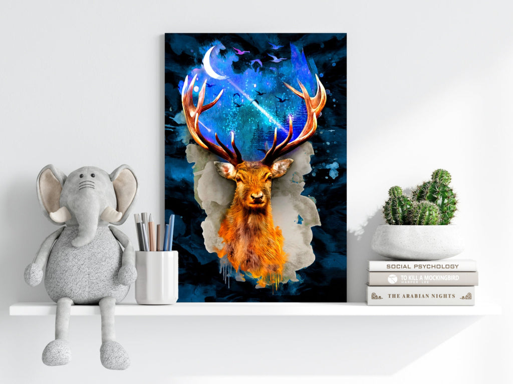Deer at Night Aluminum Print