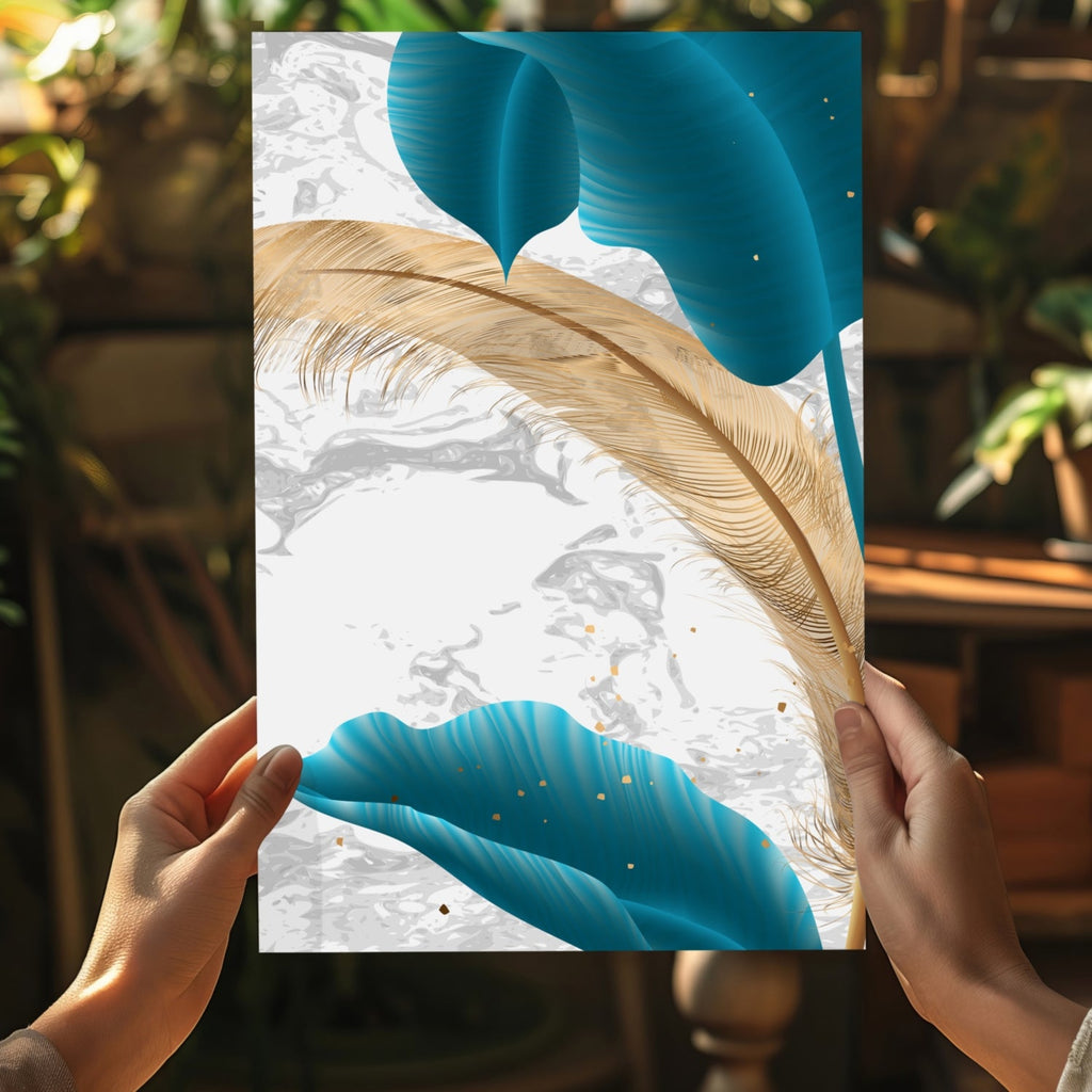 Teal Leaves Aluminum Print