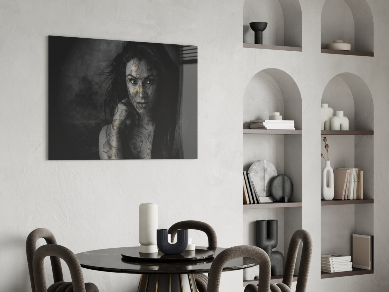 Tattooed Woman Glass Wall Art