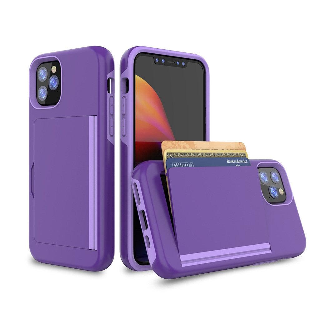 Candy Color Case For iPhone 11 12 Pro 7 8 Plus 6 6s X XS MAX XR Case Armor Card Cover for iPhone 11 12Pro Max Phone Case With Card Holder Wallet Holder Card Heavy Duty Armor Protective Cover