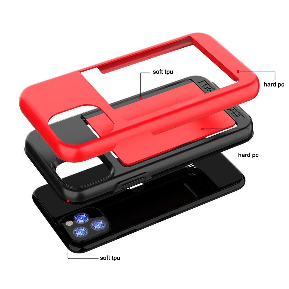 Candy Color Case For iPhone 11 12 Pro 7 8 Plus 6 6s X XS MAX XR Case Armor Card Cover for iPhone 11 12Pro Max Phone Case With Card Holder Wallet Holder Card Heavy Duty Armor Protective Cover