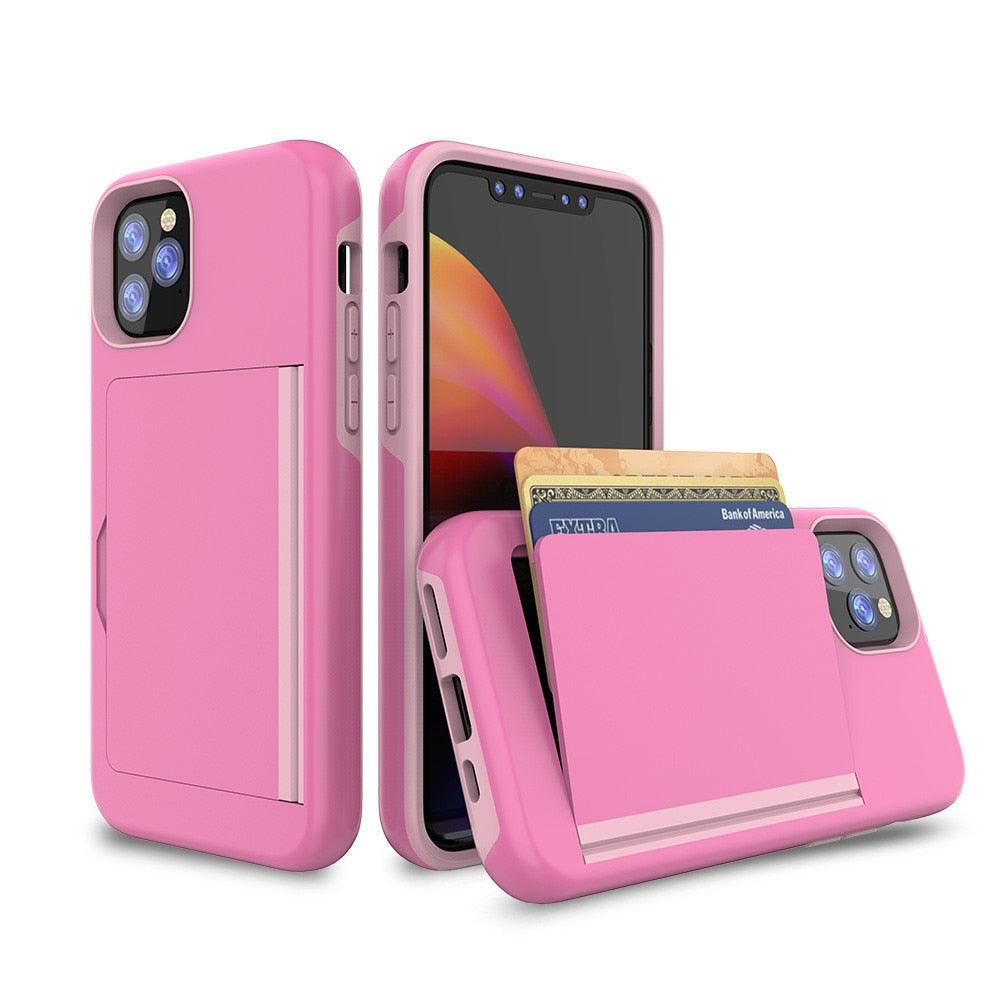 Candy Color Case For iPhone 11 12 Pro 7 8 Plus 6 6s X XS MAX XR Case Armor Card Cover for iPhone 11 12Pro Max Phone Case With Card Holder Wallet Holder Card Heavy Duty Armor Protective Cover