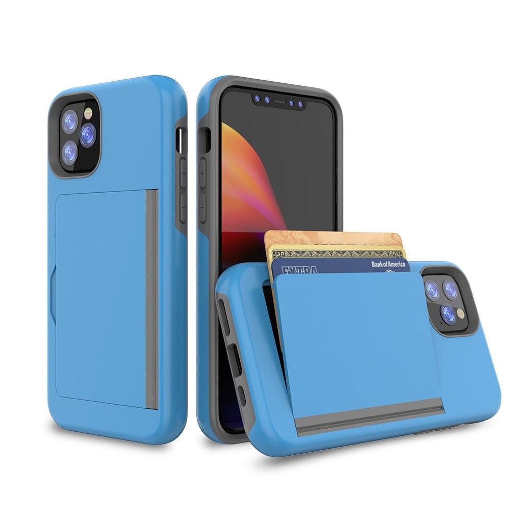 Candy Color Case For iPhone 11 12 Pro 7 8 Plus 6 6s X XS MAX XR Case Armor Card Cover for iPhone 11 12Pro Max Phone Case With Card Holder Wallet Holder Card Heavy Duty Armor Protective Cover