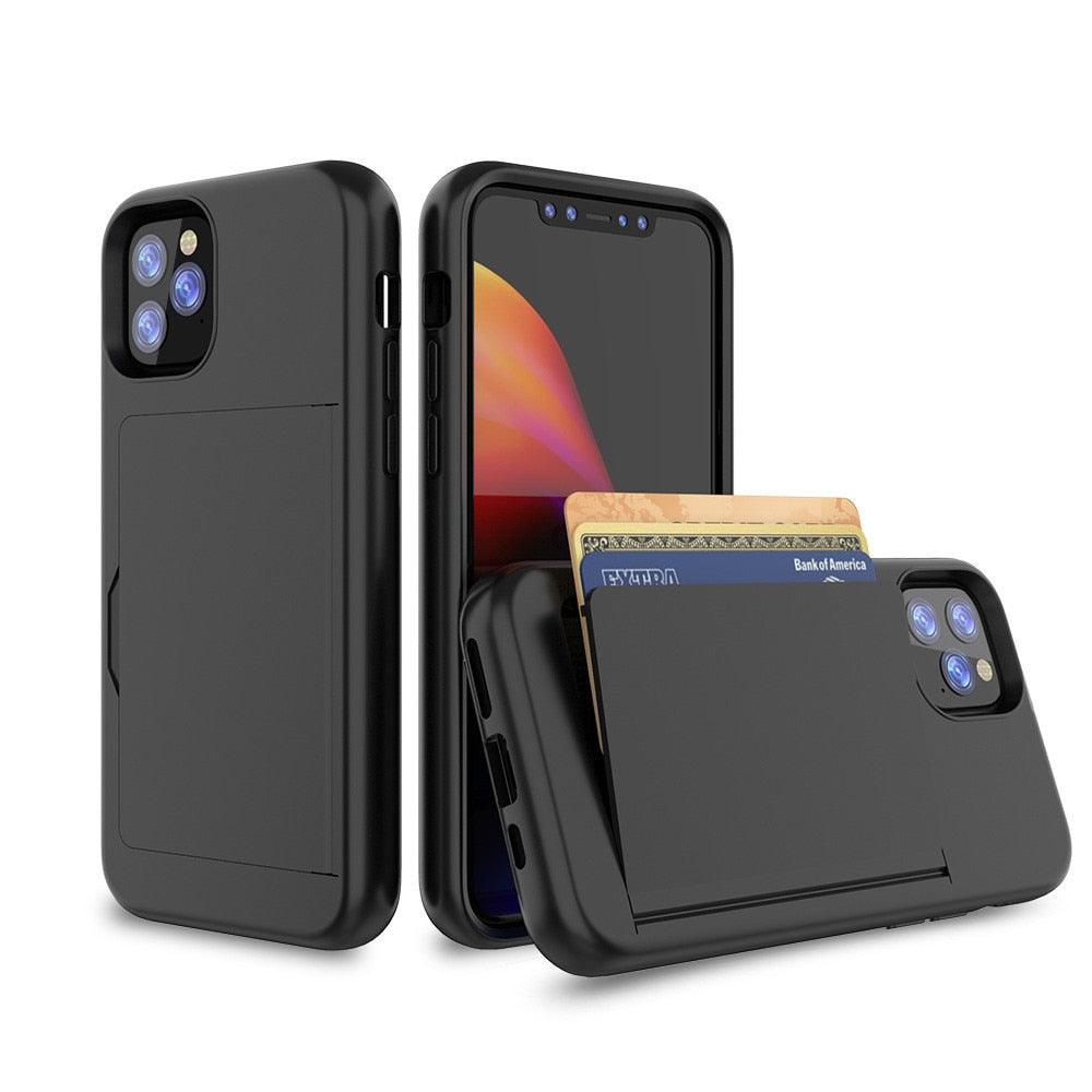 Candy Color Case For iPhone 11 12 Pro 7 8 Plus 6 6s X XS MAX XR Case Armor Card Cover for iPhone 11 12Pro Max Phone Case With Card Holder Wallet Holder Card Heavy Duty Armor Protective Cover