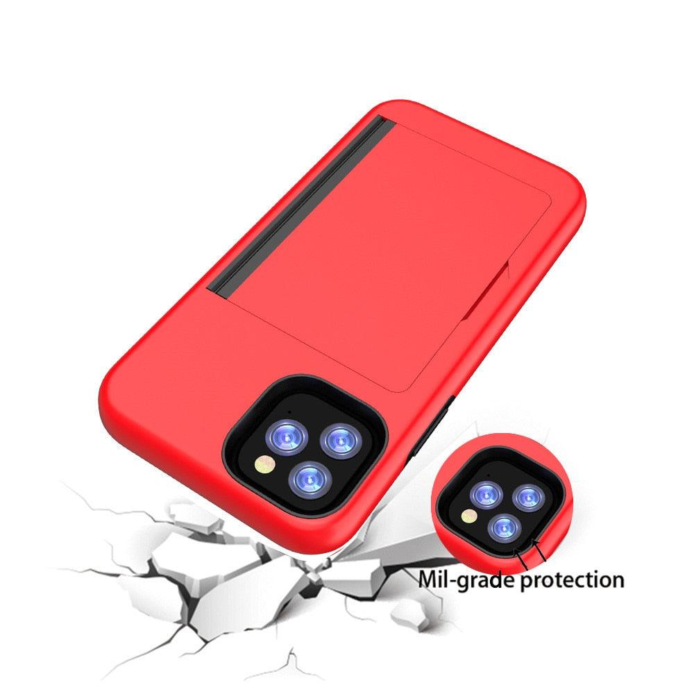 Candy Color Case For iPhone 11 12 Pro 7 8 Plus 6 6s X XS MAX XR Case Armor Card Cover for iPhone 11 12Pro Max Phone Case With Card Holder Wallet Holder Card Heavy Duty Armor Protective Cover