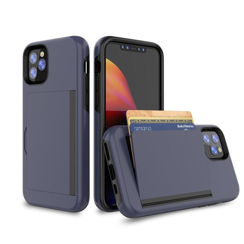 Candy Color Case For iPhone 11 12 Pro 7 8 Plus 6 6s X XS MAX XR Case Armor Card Cover for iPhone 11 12Pro Max Phone Case With Card Holder Wallet Holder Card Heavy Duty Armor Protective Cover
