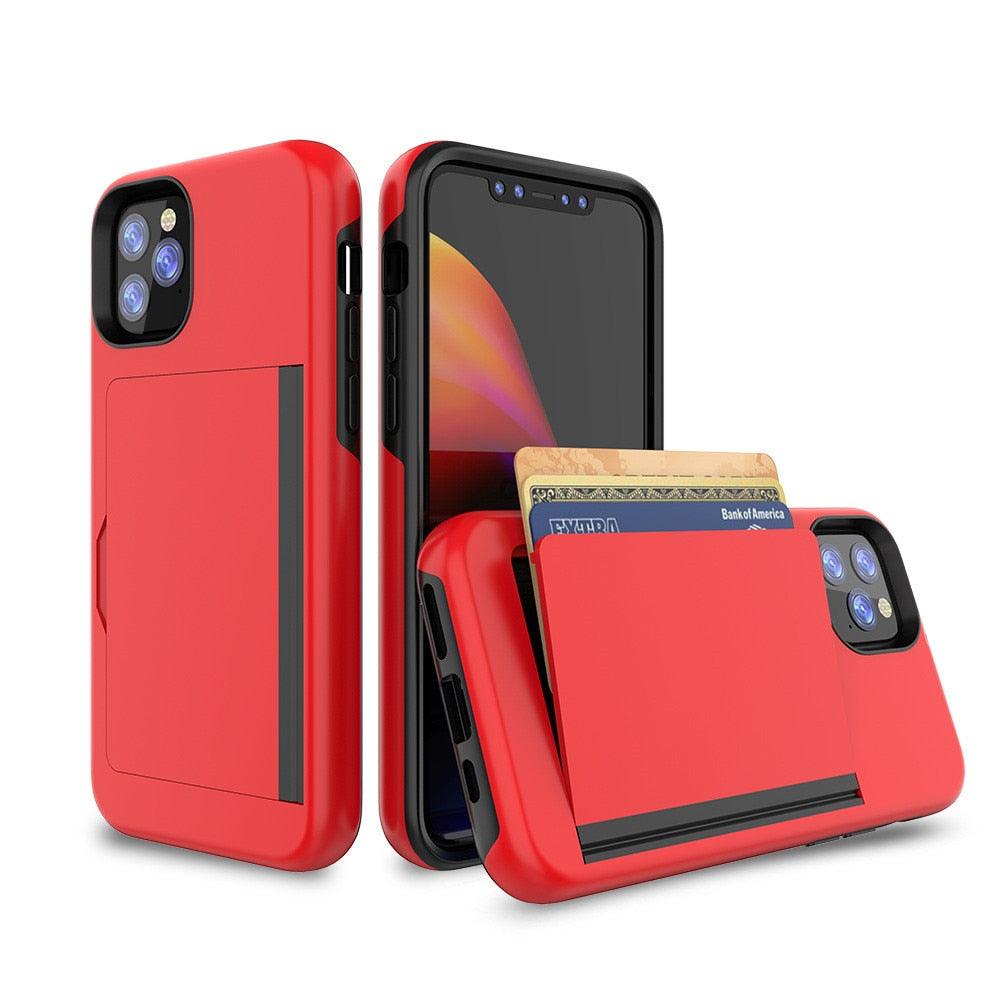 Candy Color Case For iPhone 11 12 Pro 7 8 Plus 6 6s X XS MAX XR Case Armor Card Cover for iPhone 11 12Pro Max Phone Case With Card Holder Wallet Holder Card Heavy Duty Armor Protective Cover