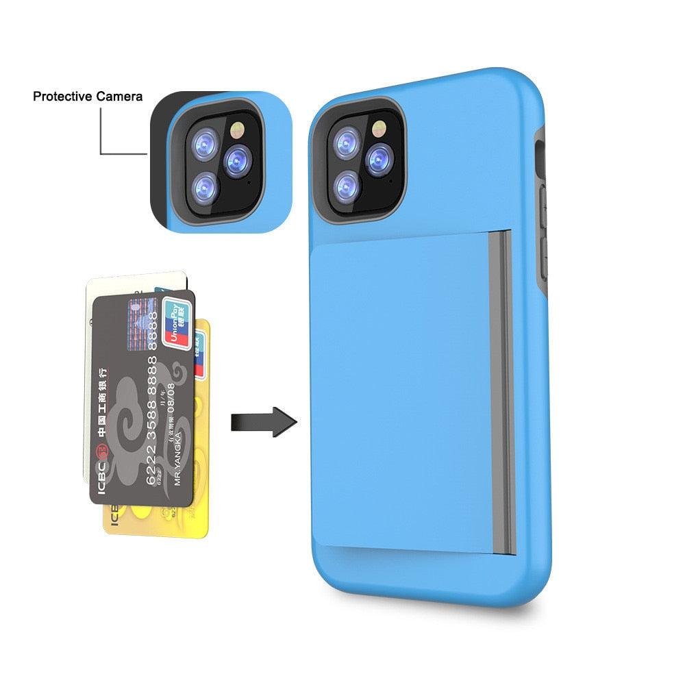 Candy Color Case For iPhone 11 12 Pro 7 8 Plus 6 6s X XS MAX XR Case Armor Card Cover for iPhone 11 12Pro Max Phone Case With Card Holder Wallet Holder Card Heavy Duty Armor Protective Cover