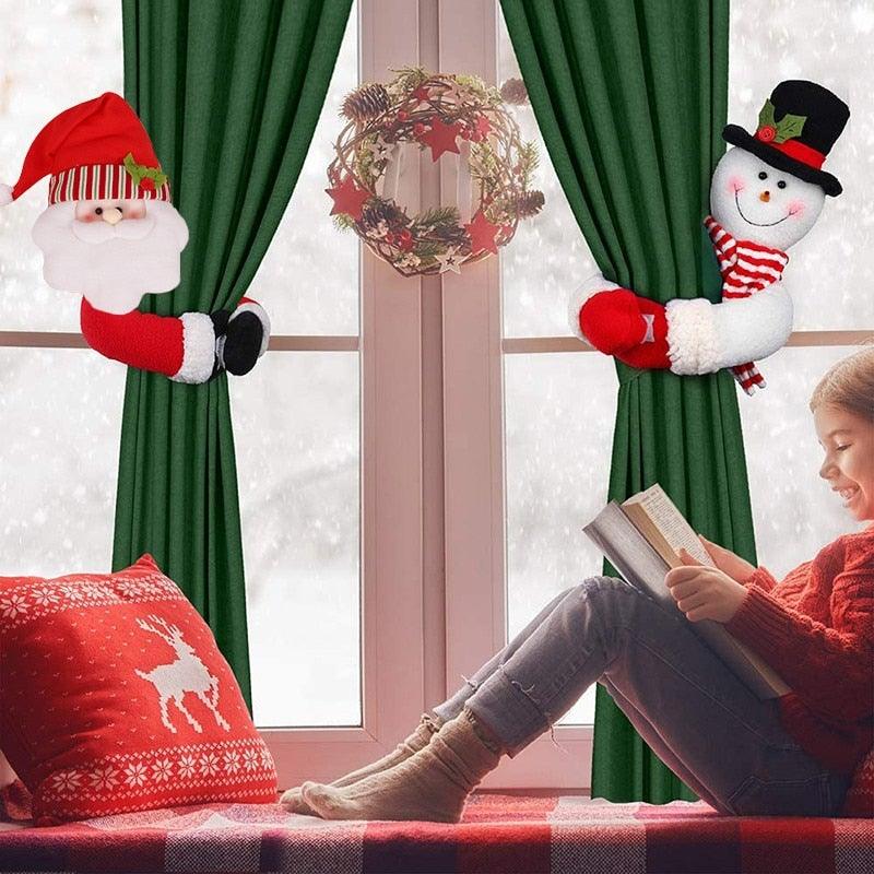 Christmas Curtain Holder Santa Claus Snowman Christmas Tree Ornaments Decoration Xmas Home Decor Festival Party Supplies Christmas Curtain Buckle Doll Santa Snowman Creative Curtain Tieback Hold Back Fastener Christmas Wine Bottle Topper For Home Decor