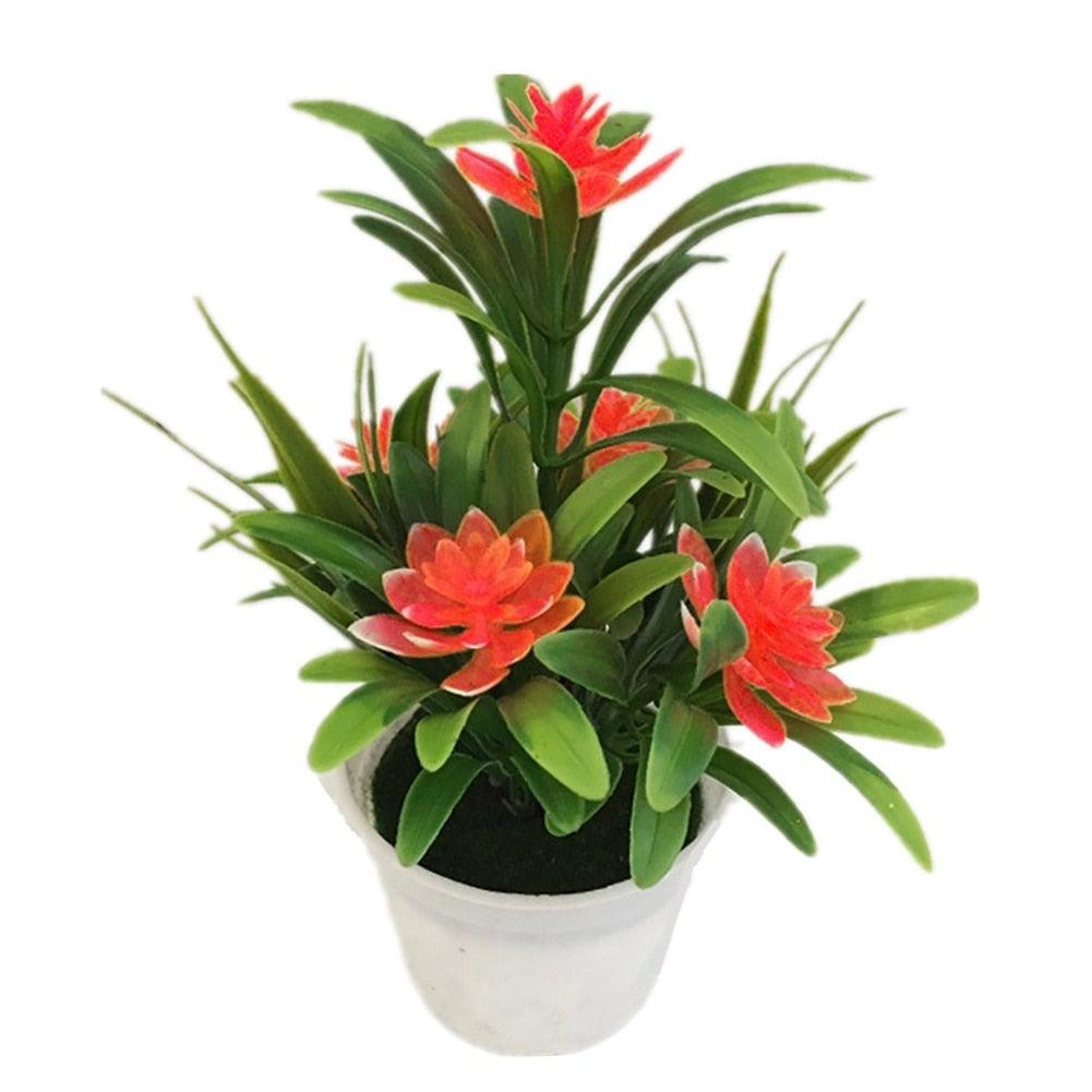 Creative Mini Artificial Fake Flower Potted Bonsai for Christmas New Year Wedding Party Garden Resturant Table Home Decor Mini Potted Plastic Succulents for Home Office Room Decor