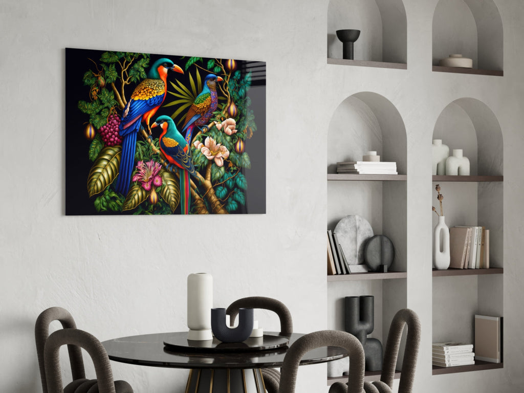 Tropical Birds Glass Wall Art  || Designers Collection