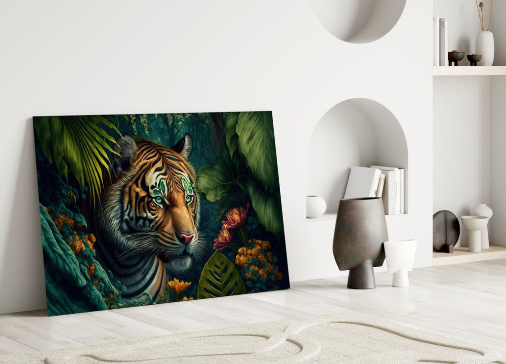 Trap Behind Flowers Glass Wall Art  || Designer Collection