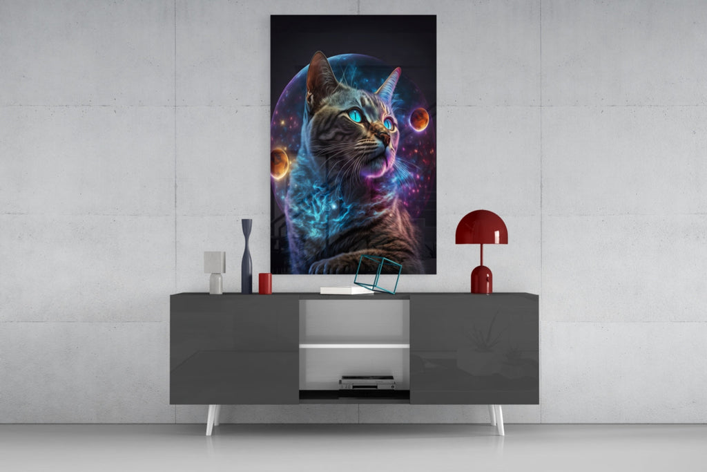 Moon Cat Glass Wall Art  || Designer Collection