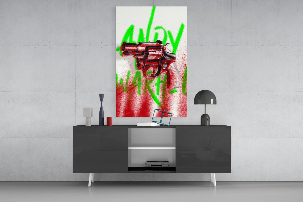 Andy Warhol and Gun Glass Wall Art || Designer Collection
