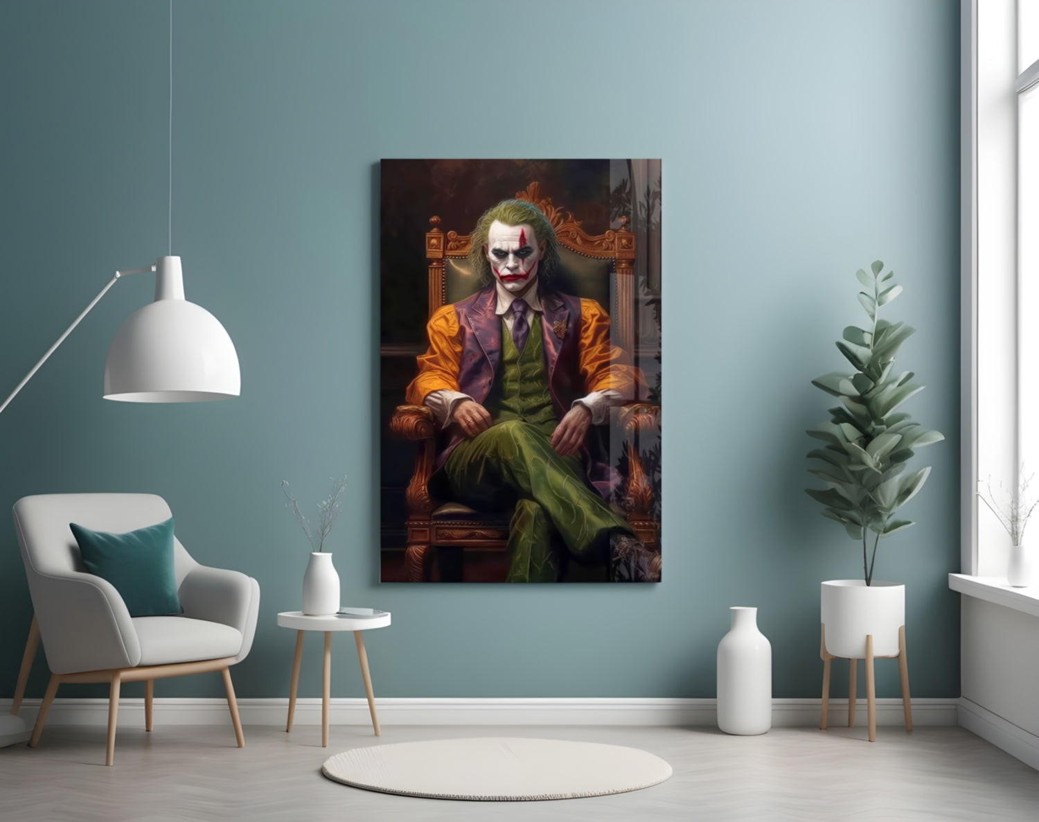 Joker in the Throne Glass Wall Art || Designer Collection