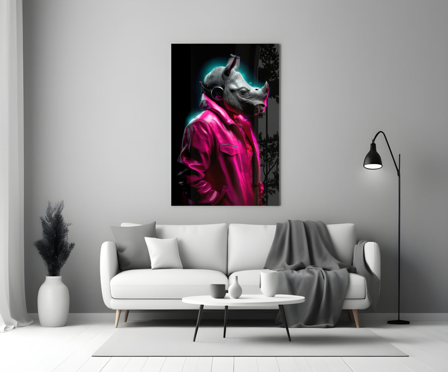 Rhino in Style Glass Wall Art || Designer Collection