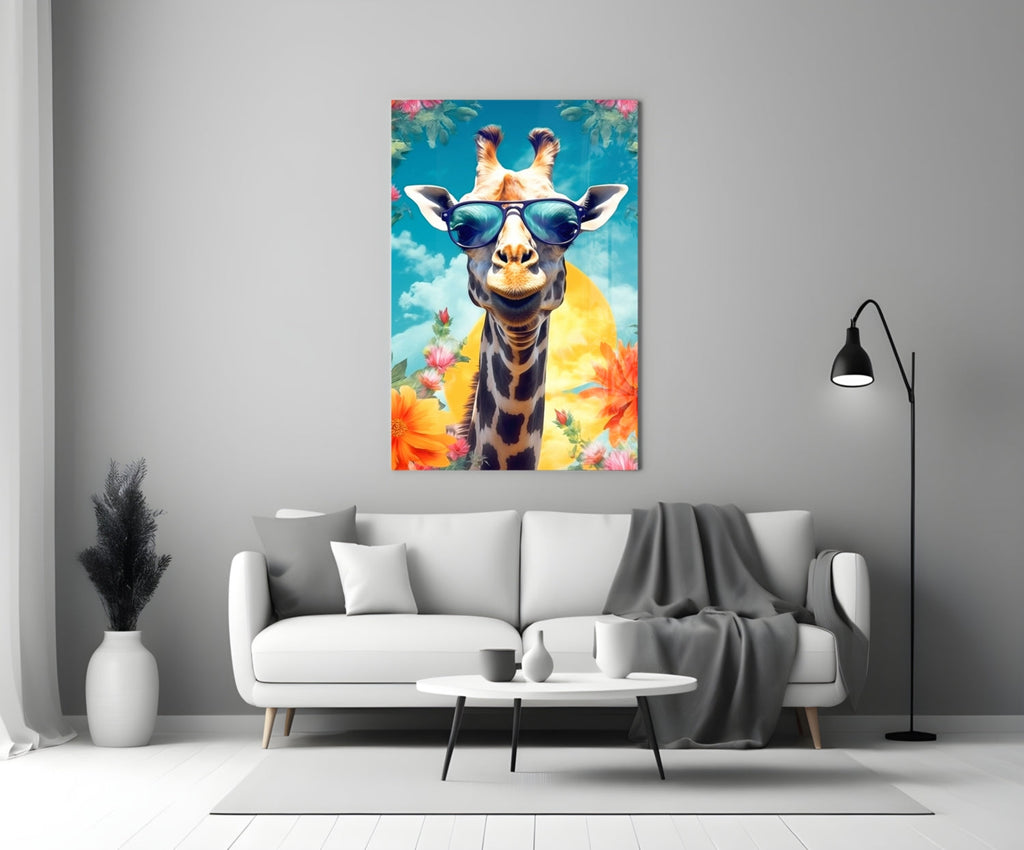 Cool Giraffe Glass Wall Art || Designer Collection