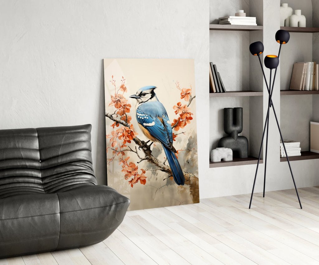 Bird on the Branch Glass Wall Art || Designer Collection