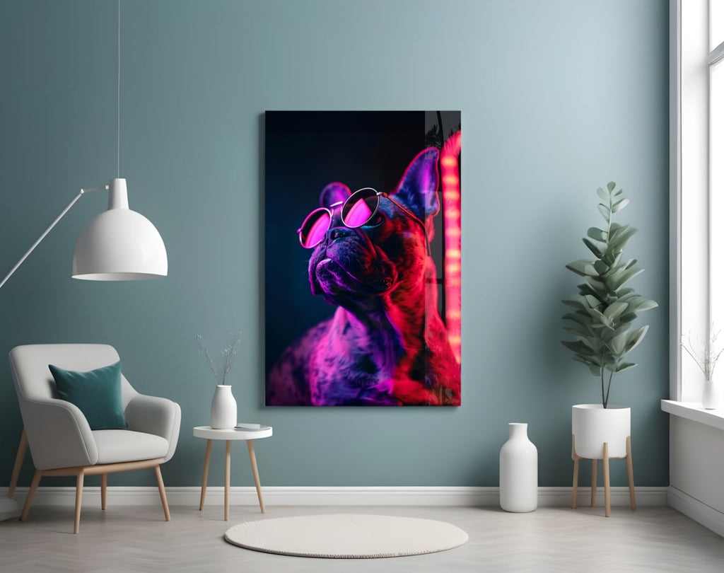 Dog with Glasses Glass Wall Art || Designer Collection