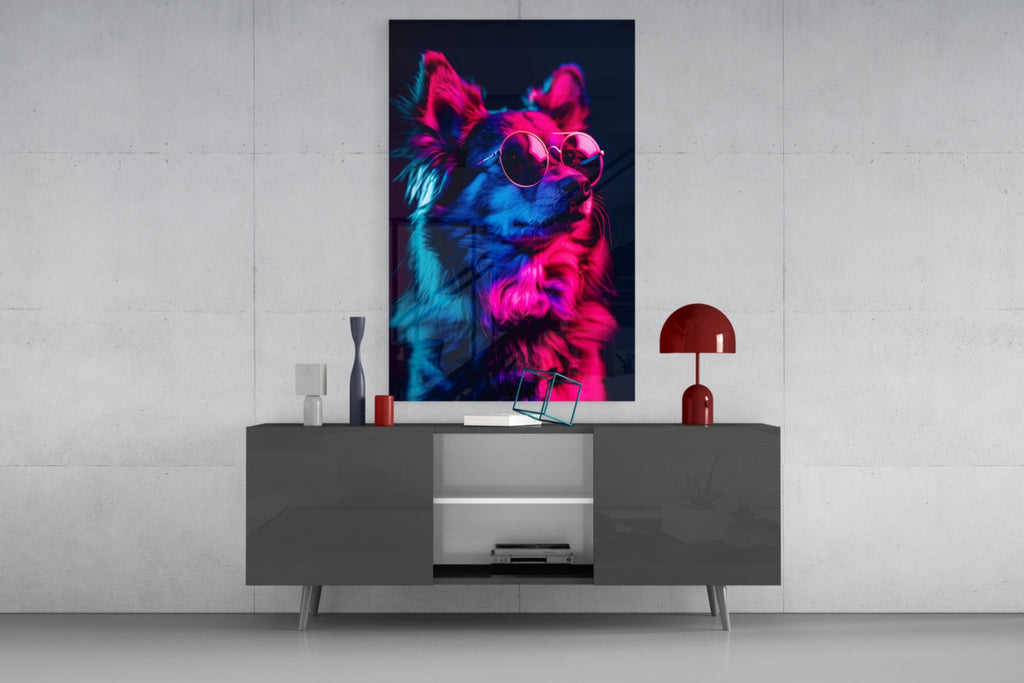Dog with Glasses Glass Wall Art || Designer Collection