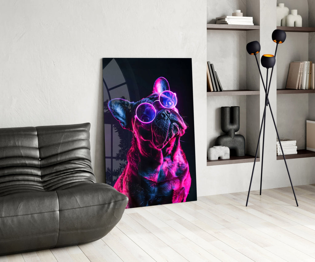 Dog with Glasses Glass Wall Art || Designer Collection