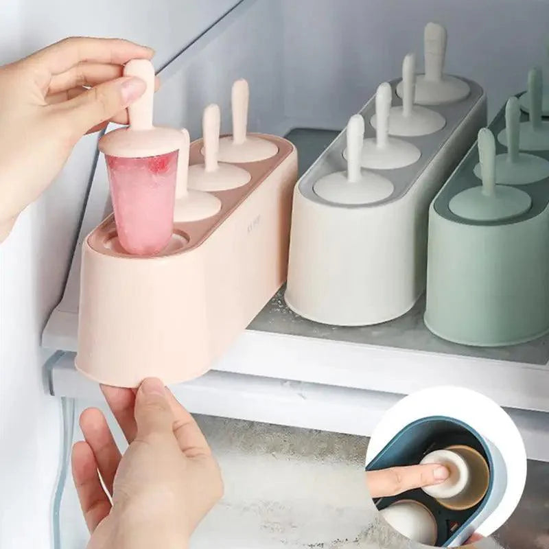 Home Ice Cream Mold Popsicle Tool Silicone 4-hole Popsicle Box Children Dessert Ice Cream Maker Kitchen Tools Diy Ice Cream