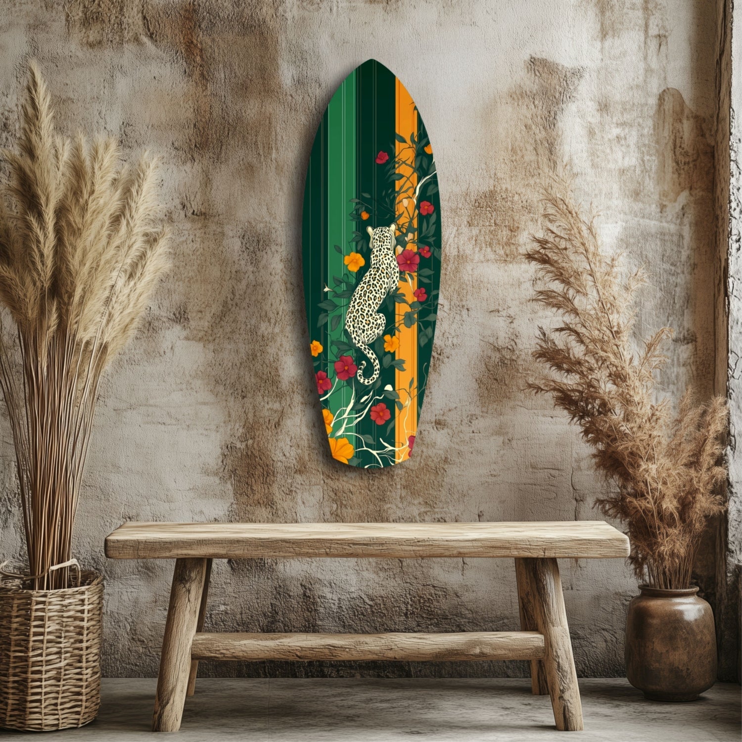 Tiger in the Jungle Glass Wall Art