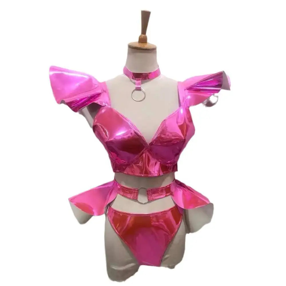 Neon Yellow Stage Costume Sexy Patent Leather Suit