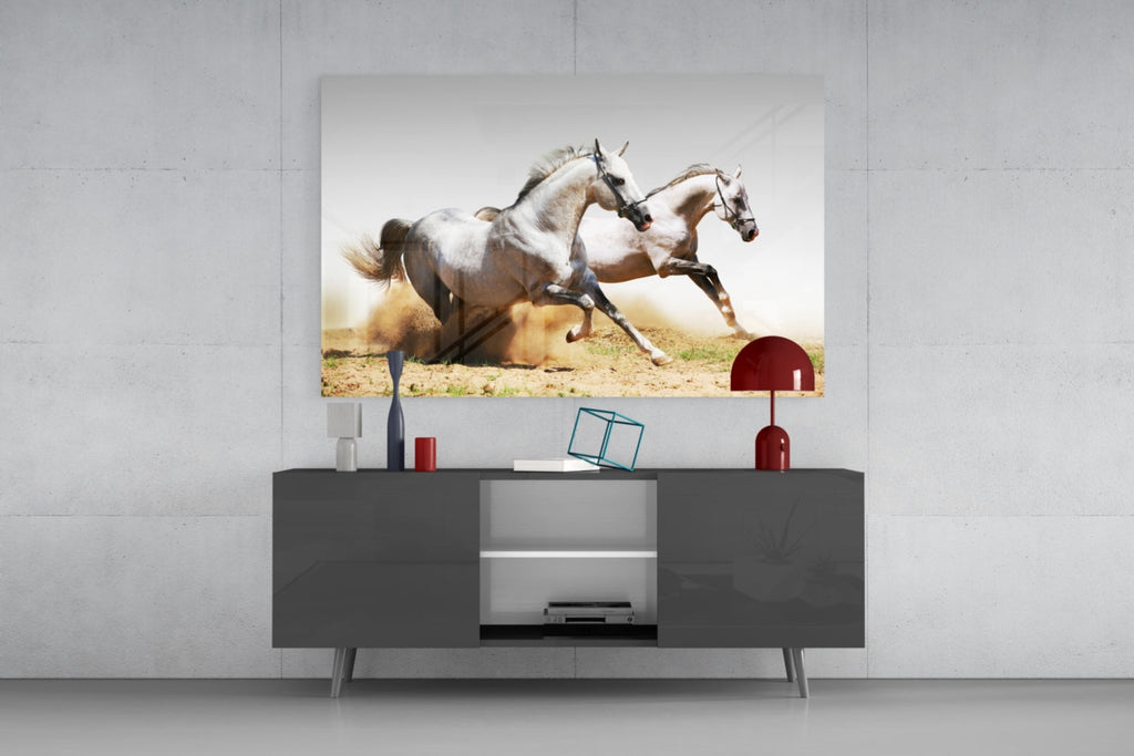 Running Horses Glass Wall Art