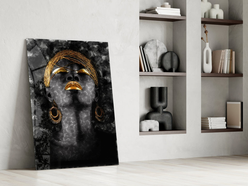 African Woman Portrait Glass Wall Art