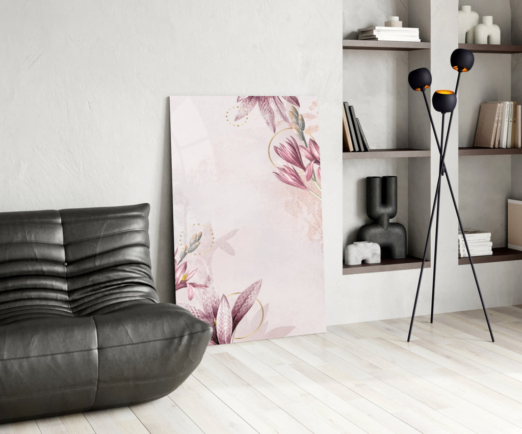 Pink Flower Pattern Glass Wall Art