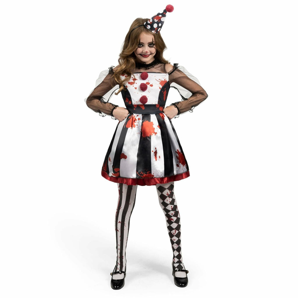 Girls Scary Clown Costume Spooktacular Bloody Jester Dress Black White S