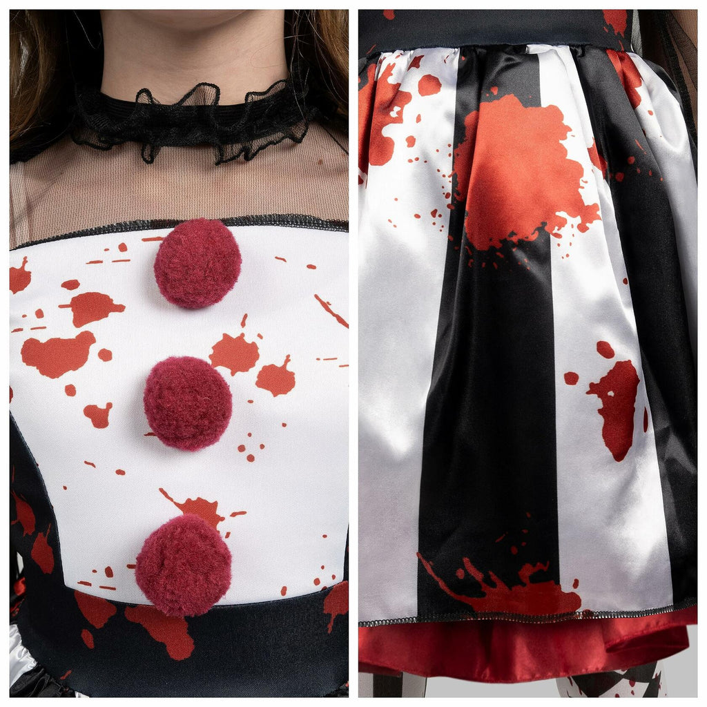 Girls Scary Clown Costume Spooktacular Bloody Jester Dress Black White S