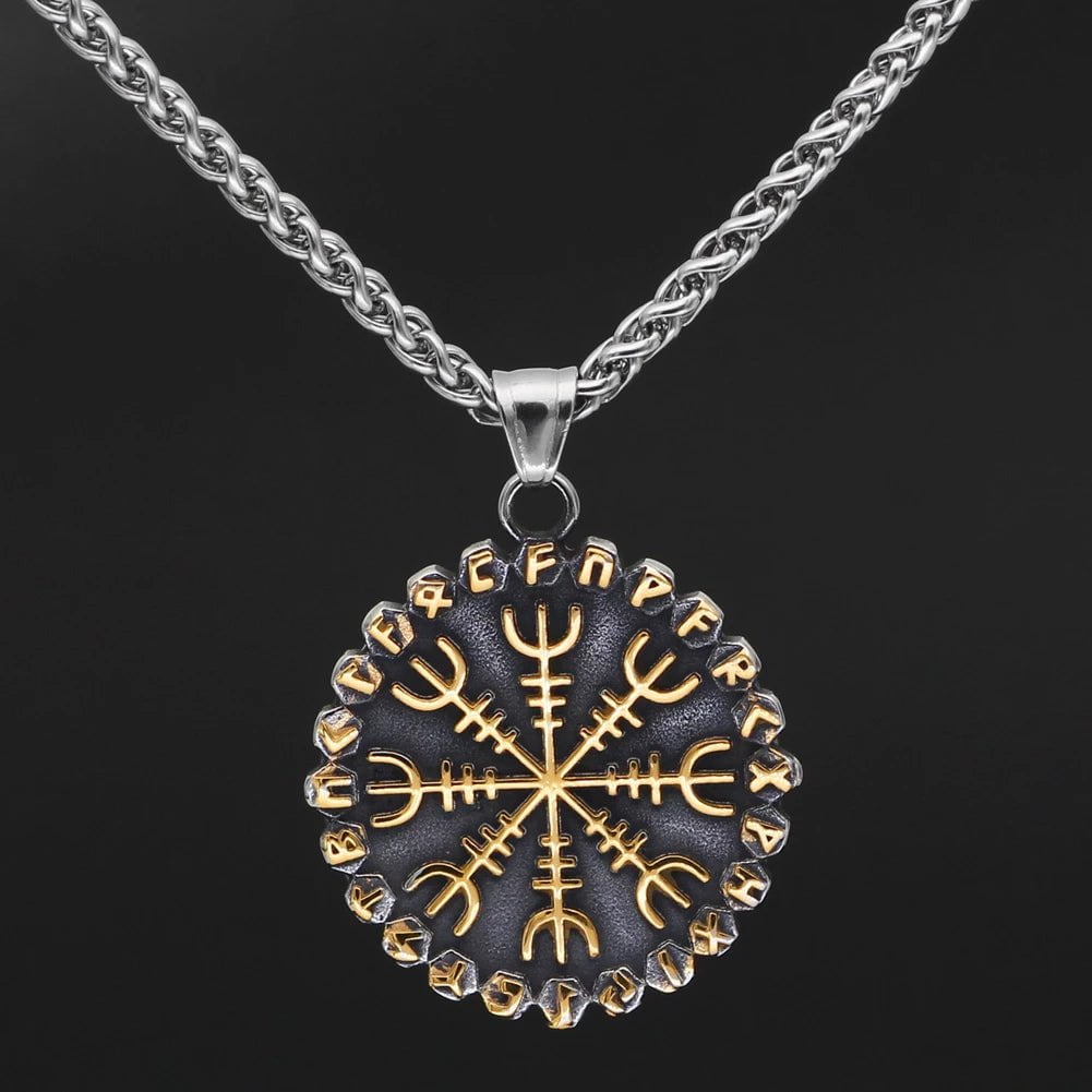 Vikings Helm of Awe Compass Rune Pendant Necklace