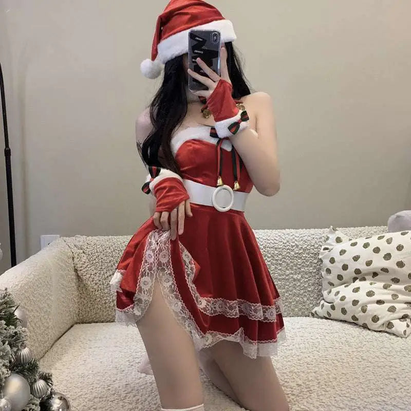 Red Velvet Christmas Dress Stage Anchor Costume