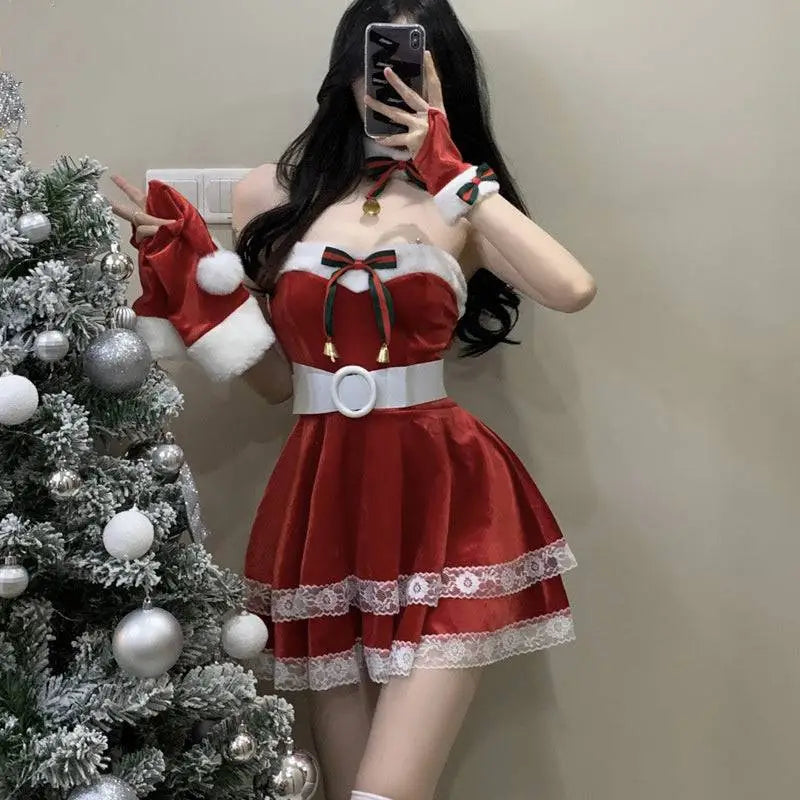 Red Velvet Christmas Dress Stage Anchor Costume
