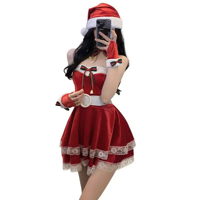 Red Velvet Christmas Dress Stage Anchor Costume