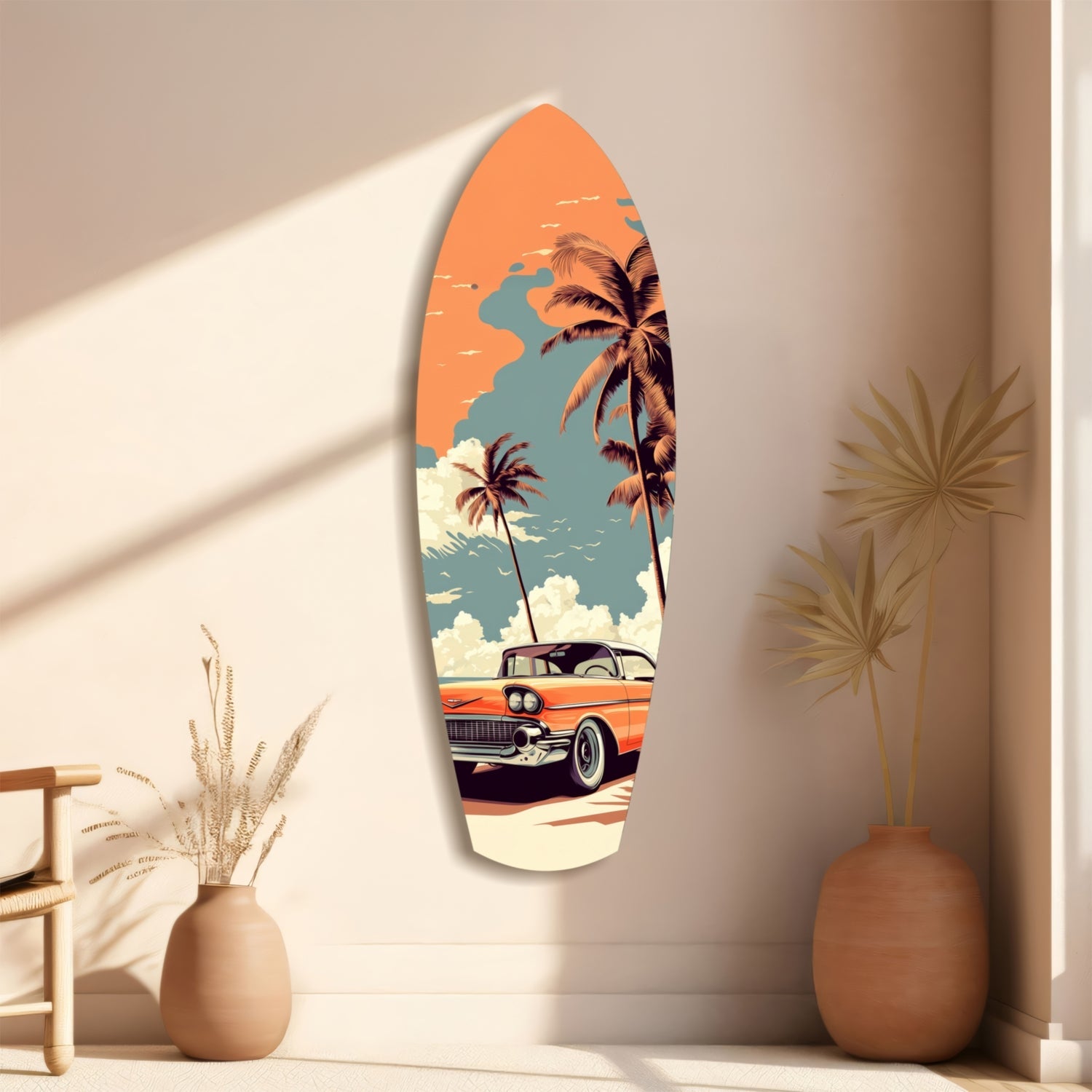 Sunset Ride 60s Vibes Glass Wall Art