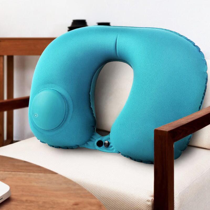 U-Shape Travel Pillow Automatic Air Inflatable Airplane Car Pillows Ring Pillow Folding Press Type Bed Pillows Neck Cushion Portable Inflatable U Shape Neck Comfortable Pillow Office Air Cushion Airplane Driving Nap Support Head Rest Travel Pillow