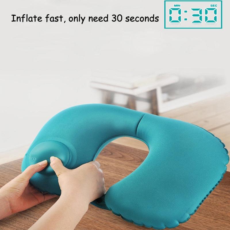 U-Shape Travel Pillow Automatic Air Inflatable Airplane Car Pillows Ring Pillow Folding Press Type Bed Pillows Neck Cushion Portable Inflatable U Shape Neck Comfortable Pillow Office Air Cushion Airplane Driving Nap Support Head Rest Travel Pillow